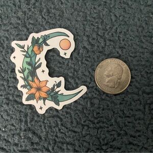 10/$10 Stickers - Floral C-Shaped Moon Sticker - Green and Orange